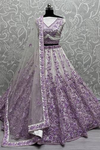 Purple Multi-Thread Work Net Wedding Lehenga Choli