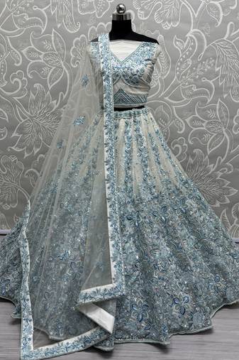 Blue Multi-Thread Work Net Bridesmaid Lehenga Choli