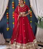 Red Sequins Georgette Bridal Lehenga Choli With Dupatta