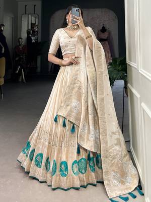 off white weaving silk festival lehenga set choli with dupatta 1