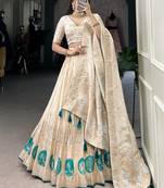 Off-White Weaving Silk Festival Wear Lehenga Choli