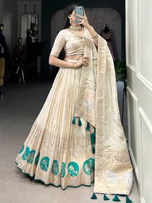 off white weaving silk festival lehenga set choli with dupatta 2