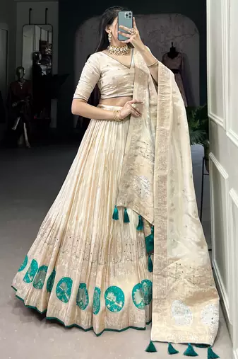 off white weaving silk festival lehenga set choli with dupatta