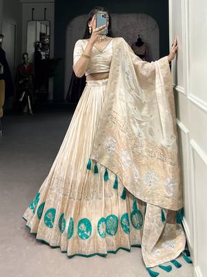 off white weaving silk festival lehenga set choli with dupatta 3