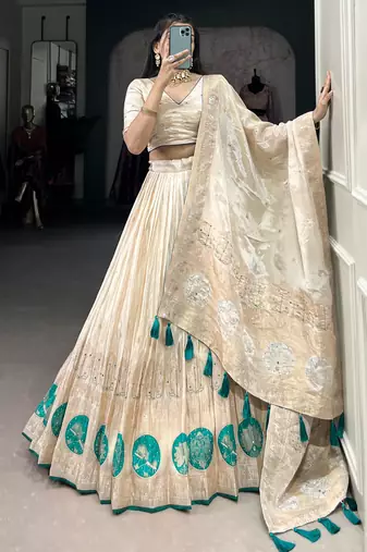 off white weaving silk festival lehenga set choli with dupatta