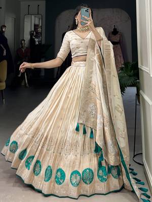 off white weaving silk festival lehenga set choli with dupatta 4