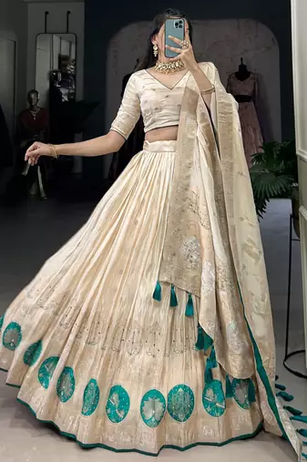 off white weaving silk festival lehenga set choli with dupatta