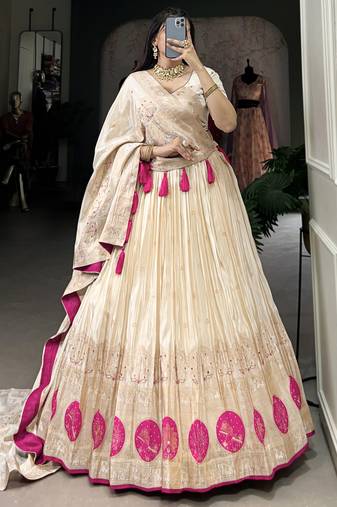 Off-White Silk Wedding Lehenga Choli With Dupatta