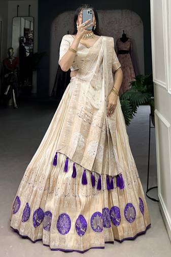 Off-White Weaving Silk Traditional Lehenga Choli With Dupatta