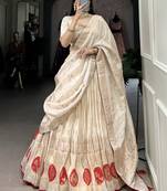 Off-White Weaving Silk Lehenga Choli With Dupatta