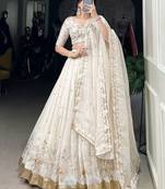 Off-White Foil Work Silk Wedding Lehenga Choli With Dupatta