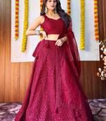 Maroon Sequins Georgette Festival Wear Lehenga Choli