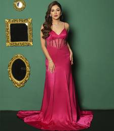 Hot pink embroidered gown with cape