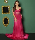 Hot pink embroidered gown with cape