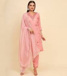 Light-pink cotton embroidered kurta with pant and dupatta