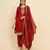 Red silk blend embroidered kurta with pant and dupatta