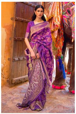 Purple kouram silk bland sequance & thread work saree with Blouse 1
