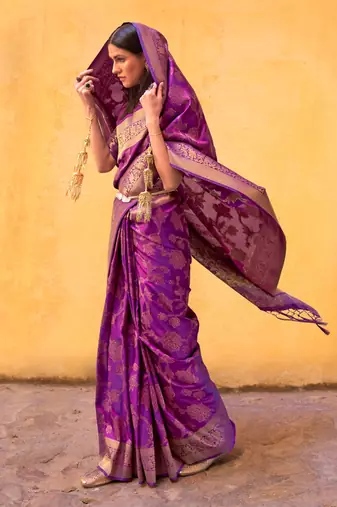 Purple kouram silk bland sequance & thread work saree with Blouse