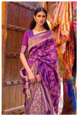 Purple kouram silk bland sequance & thread work saree with Blouse 3