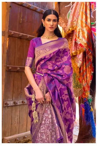 Purple kouram silk bland sequance & thread work saree with Blouse