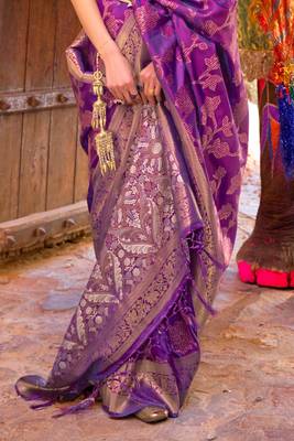 Purple kouram silk bland sequance & thread work saree with Blouse 4