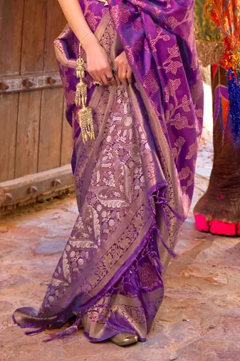 Purple kouram silk bland sequance & thread work saree with Blouse