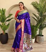 Violet art Silk Blend saree with zari embroidery pichwai pallu & blouse