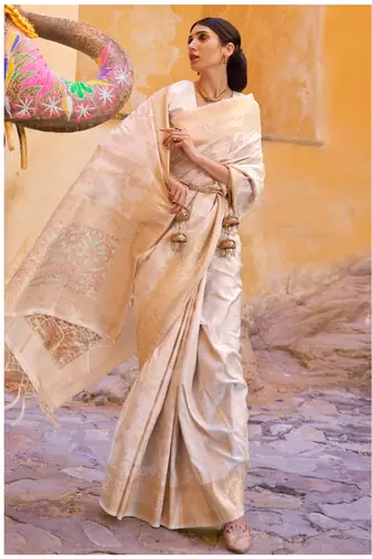 Off white kouram silk bland sequance & thread work saree with Blouse