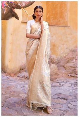 Off white kouram silk bland sequance & thread work saree with Blouse 3