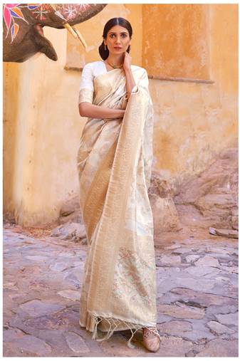 Off white kouram silk bland sequance & thread work saree with Blouse