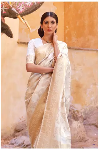 Off white kouram silk bland sequance & thread work saree with Blouse