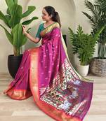 Pink art Silk Blend saree with zari embroidery pichwai pallu & blouse