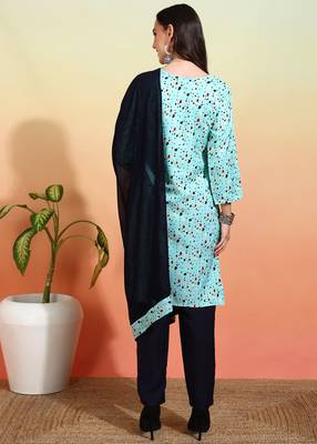 Elegant sky blue crepe fabric printed festive salwar kameez 2