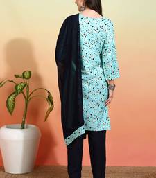 Elegant sky blue crepe fabric designer printed festive salwar kameez