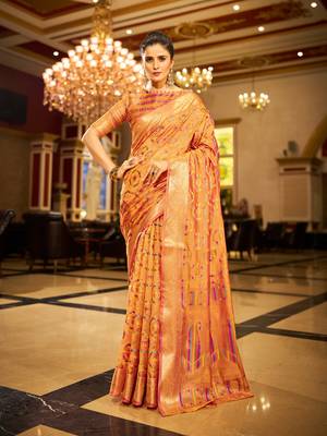 Yellow Organza Silk Blend Zari Border Festive Wear Saree With Blouse Piece 2