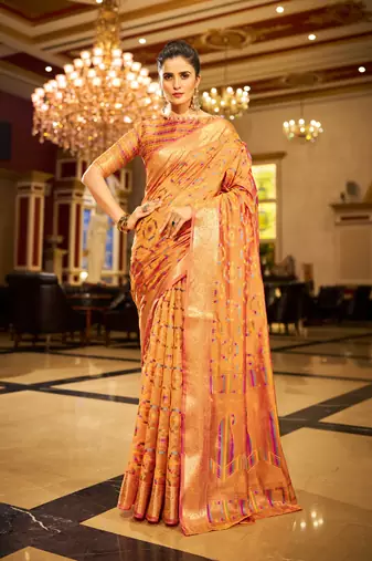 Yellow Organza Silk Blend Zari Border Festive Wear Saree With Blouse Piece