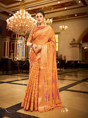 Yellow Organza Silk Blend Zari Border Festive Wear Saree With Blouse Piece 3