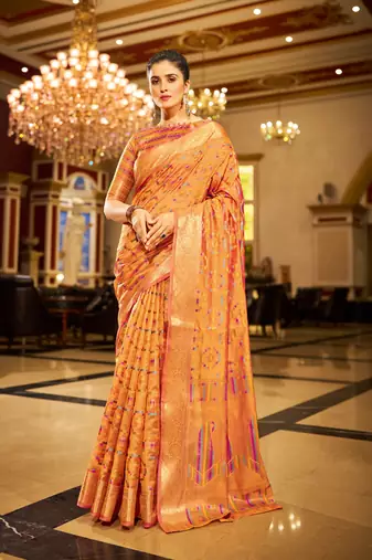 Yellow Organza Silk Blend Zari Border Festive Wear Saree With Blouse Piece