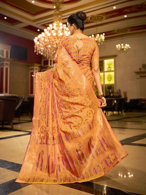 Yellow Organza Silk Blend Zari Border Festive Wear Saree With Blouse Piece 4