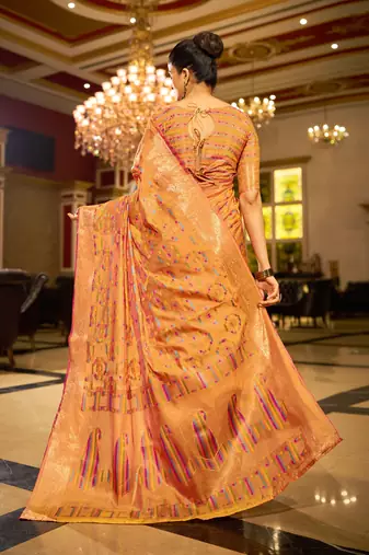 Yellow Organza Silk Blend Zari Border Festive Wear Saree With Blouse Piece