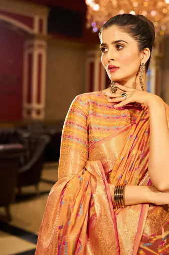 Yellow Organza Silk Blend Zari Border Festive Wear Saree With Blouse Piece