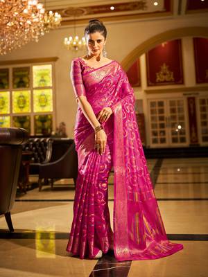 Rani Organza Silk Blend Zari Border Festive Wear Saree With Blouse Piece 1