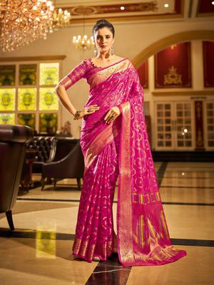 Rani Organza Silk Blend Zari Border Festive Wear Saree With Blouse Piece 2