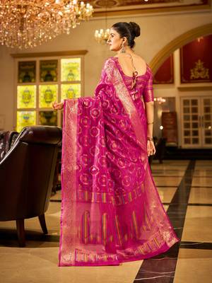 Rani Organza Silk Blend Zari Border Festive Wear Saree With Blouse Piece 3