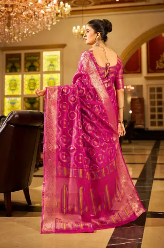 Rani Organza Silk Blend Zari Border Festive Wear Saree With Blouse Piece