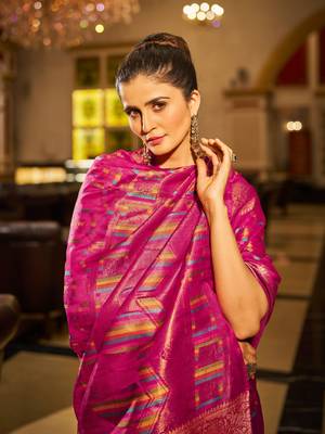 Rani Organza Silk Blend Zari Border Festive Wear Saree With Blouse Piece 4