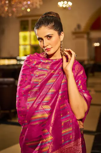 Rani Organza Silk Blend Zari Border Festive Wear Saree With Blouse Piece