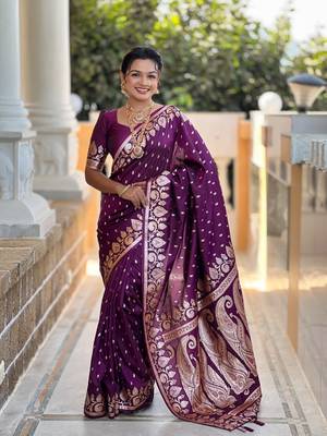 Soft art Silk Blend saree with zari weaving meenakari design 1
