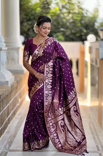 Soft art Silk Blend saree with zari weaving meenakari design