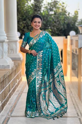 Soft art Silk Blend saree with zari weaving meenakari design